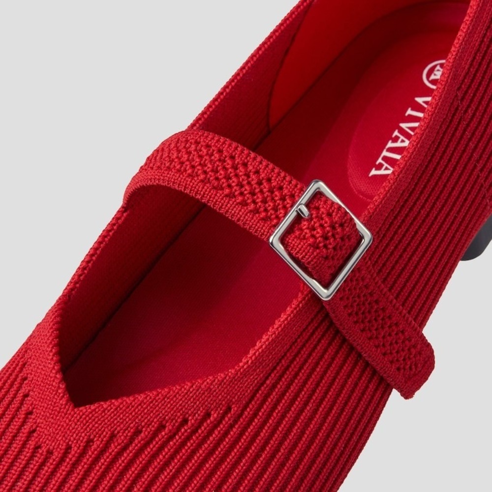 VIVAIA Margot Mary Jane Ruby Red Square Toe Knit Flats EU 37.5 US 7 - Picture 6 of 16